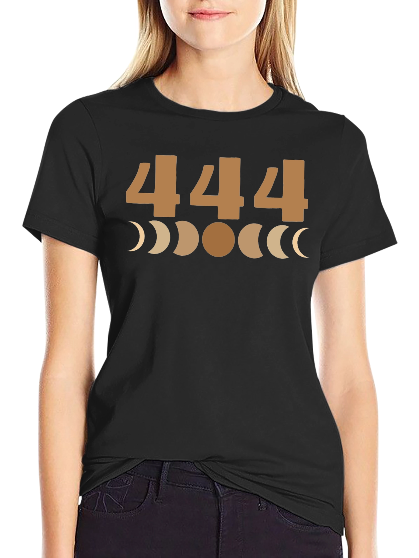 444 Angel Number Moon Phase Graphic Tee - Black