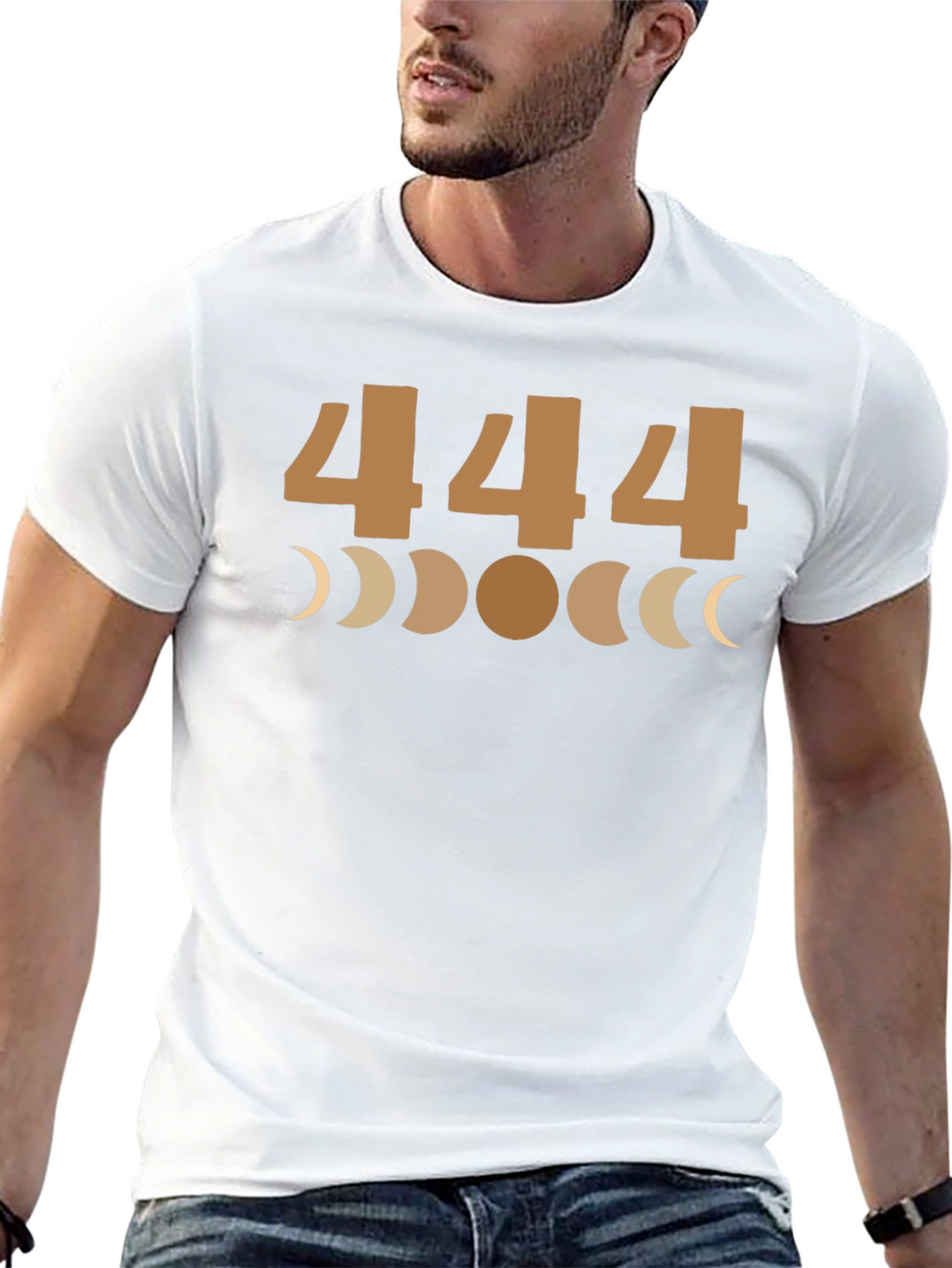 444 Angel Number Moon Phase Graphic Tee - Black