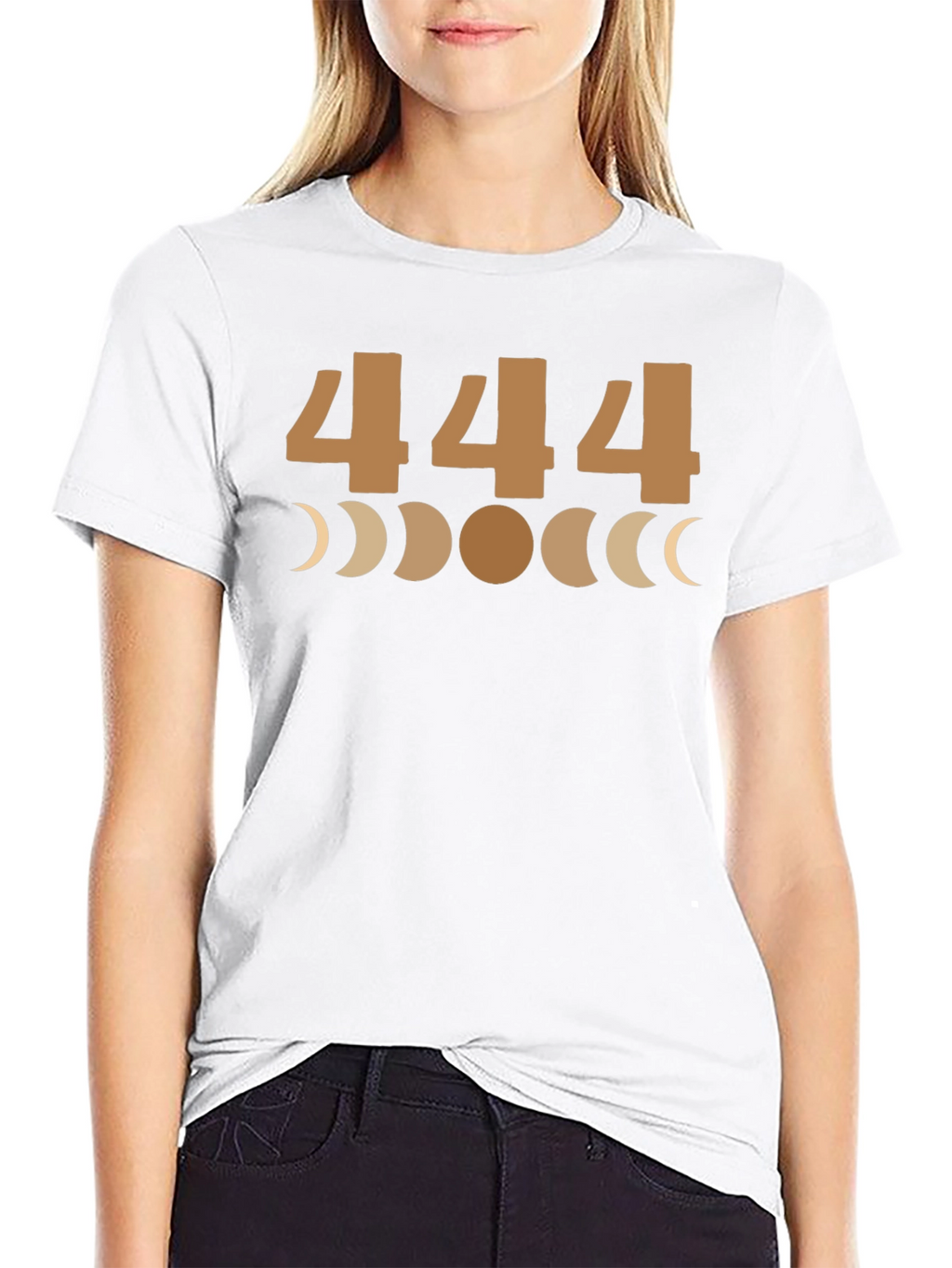 444 Angel Number Moon Phase Graphic Tee - Black