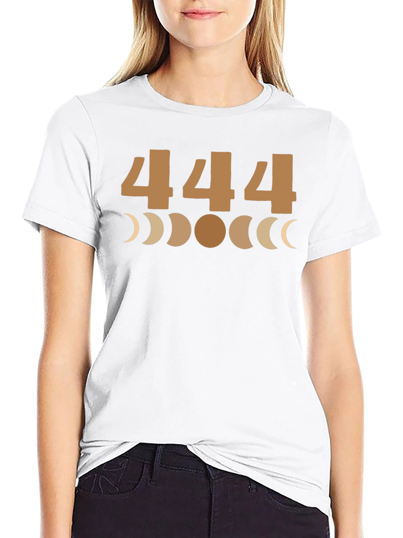 444 Angel Number Moon Phase Graphic Tee - Black