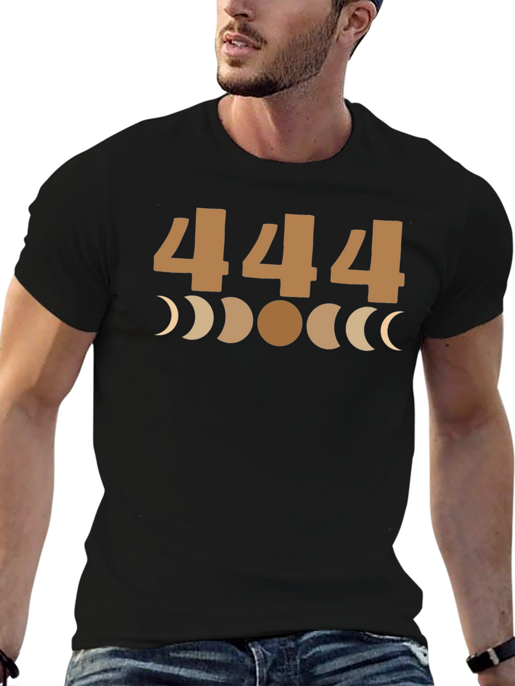 444 Angel Number Moon Phase Graphic Tee - Black