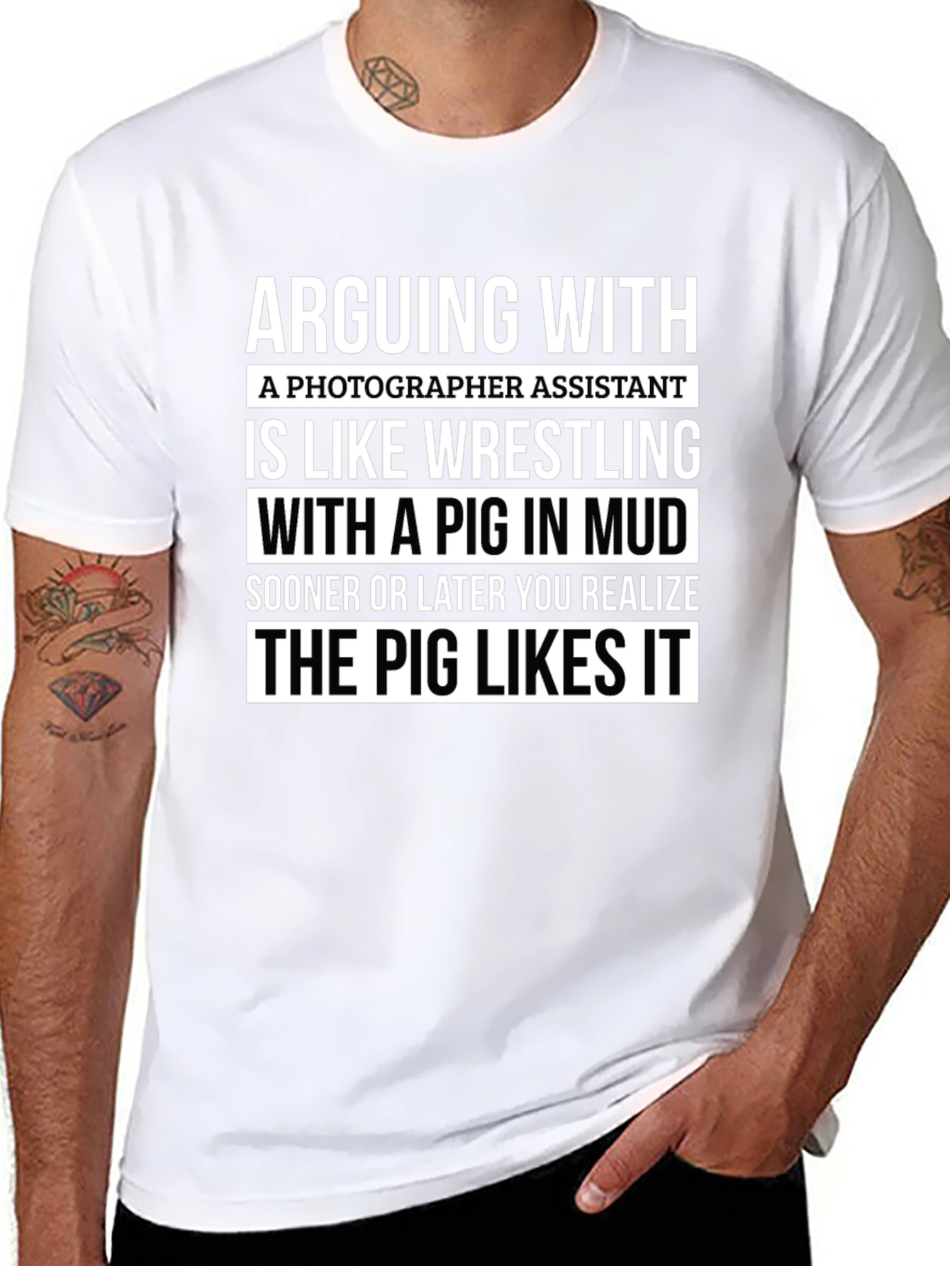 Photographer Assistant Pig Wrestling Novelty T-Shirt