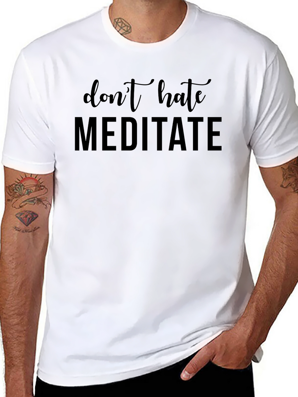 Dont Hate Meditate Black Graphic T-Shirt