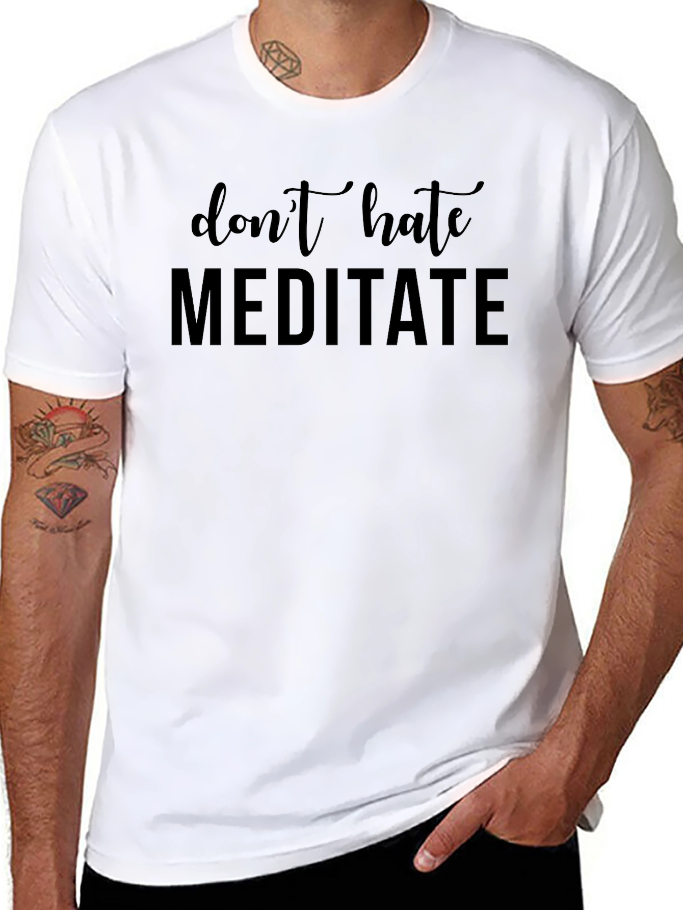 Dont Hate Meditate Black Graphic T-Shirt