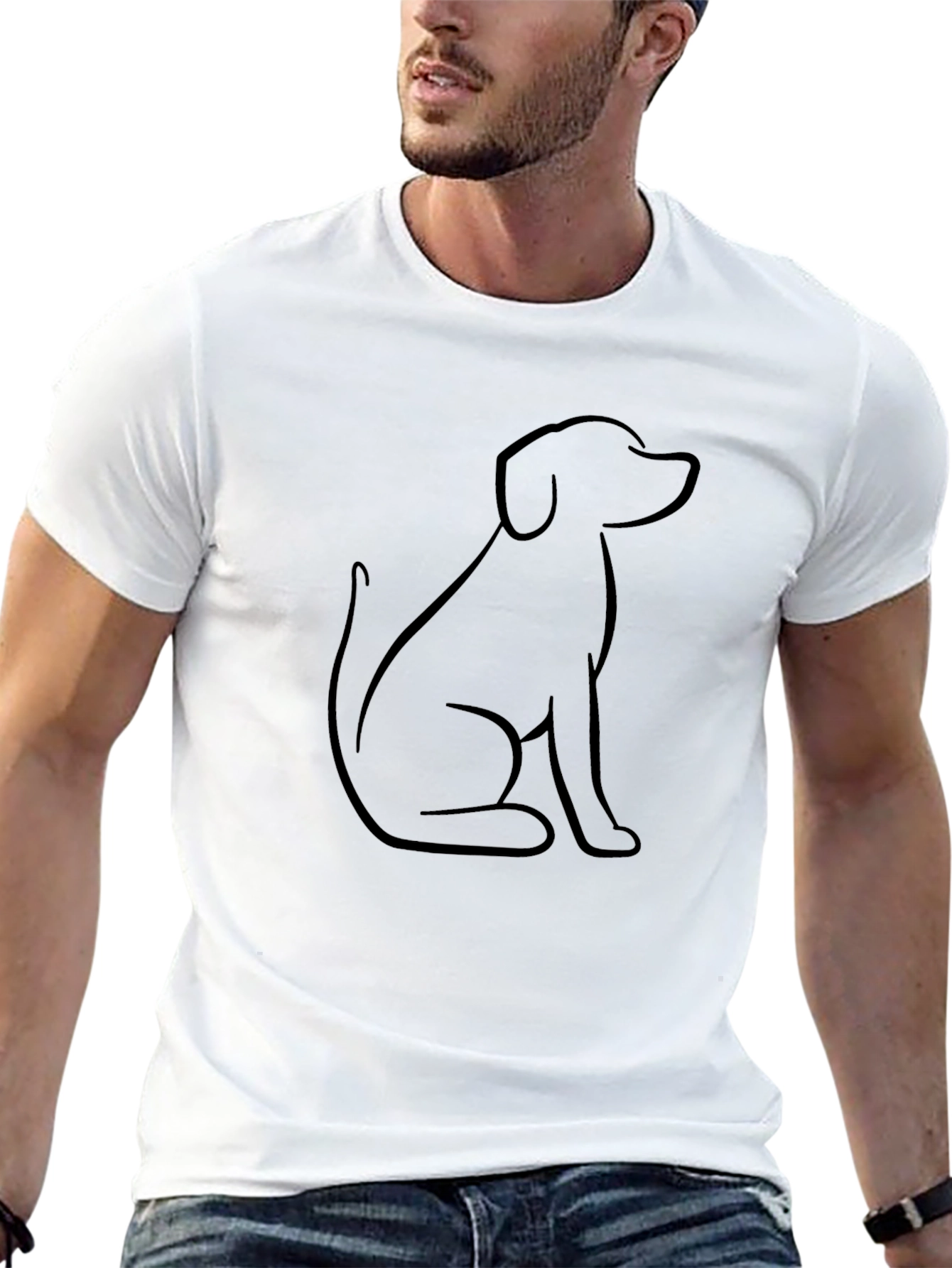 Minimalist Dog Outline Graphic Tee - Black