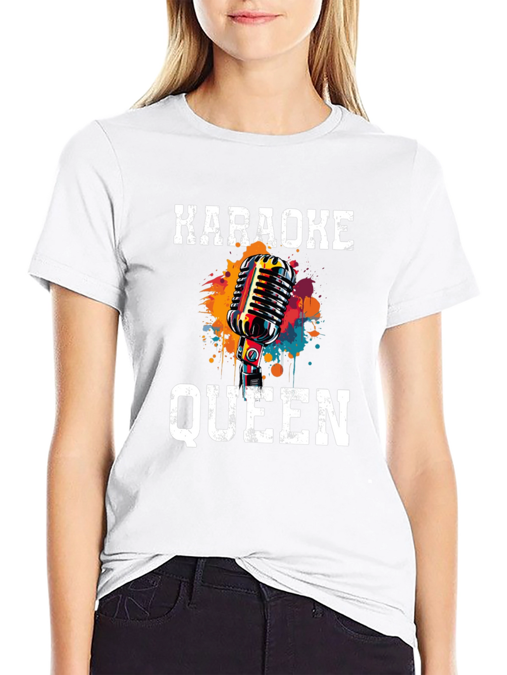 Karaoke Queen Graphic Tee - Retro Microphone Design