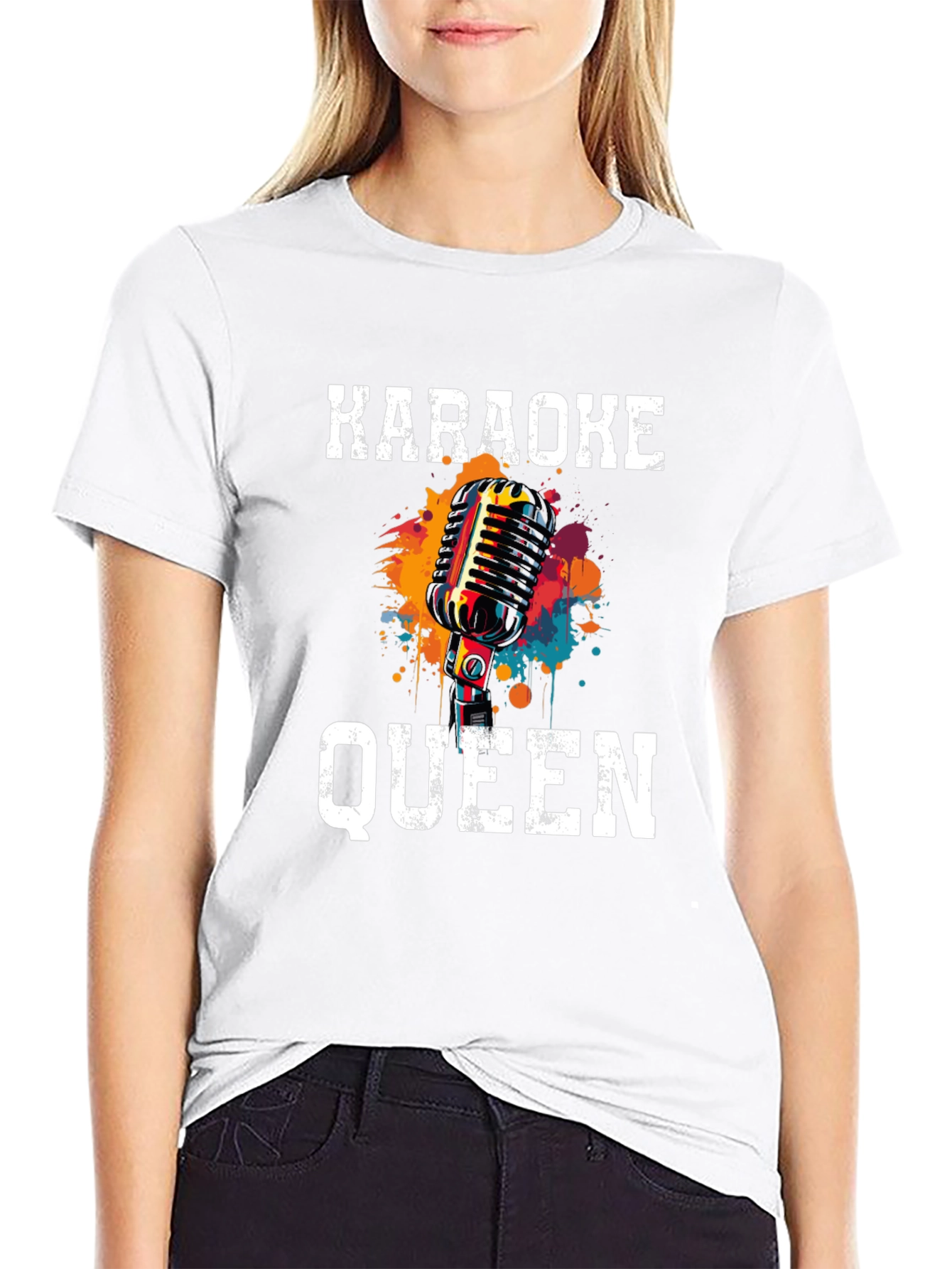 Karaoke Queen Graphic Tee - Retro Microphone Design