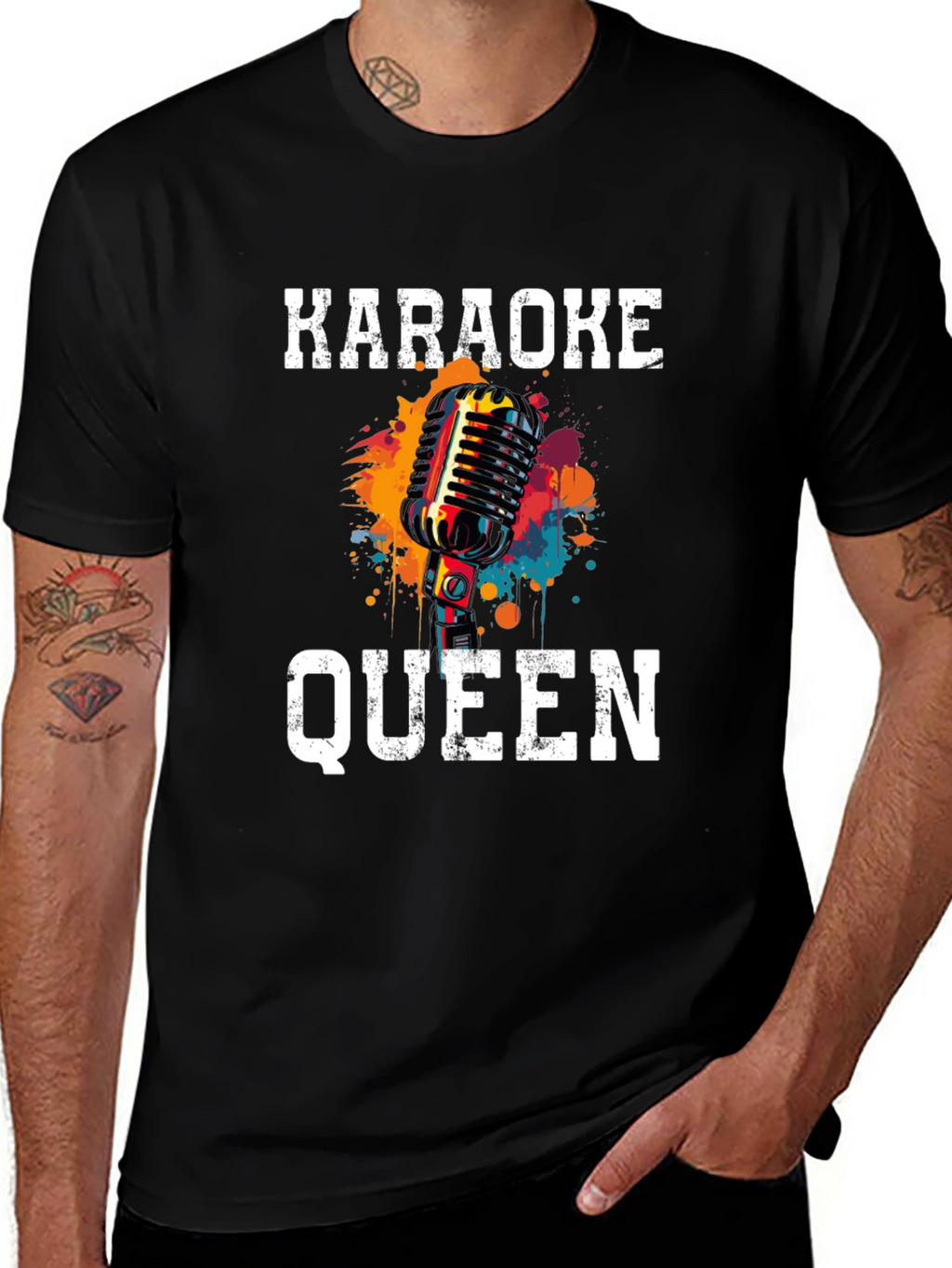 Karaoke Queen Graphic Tee - Retro Microphone Design