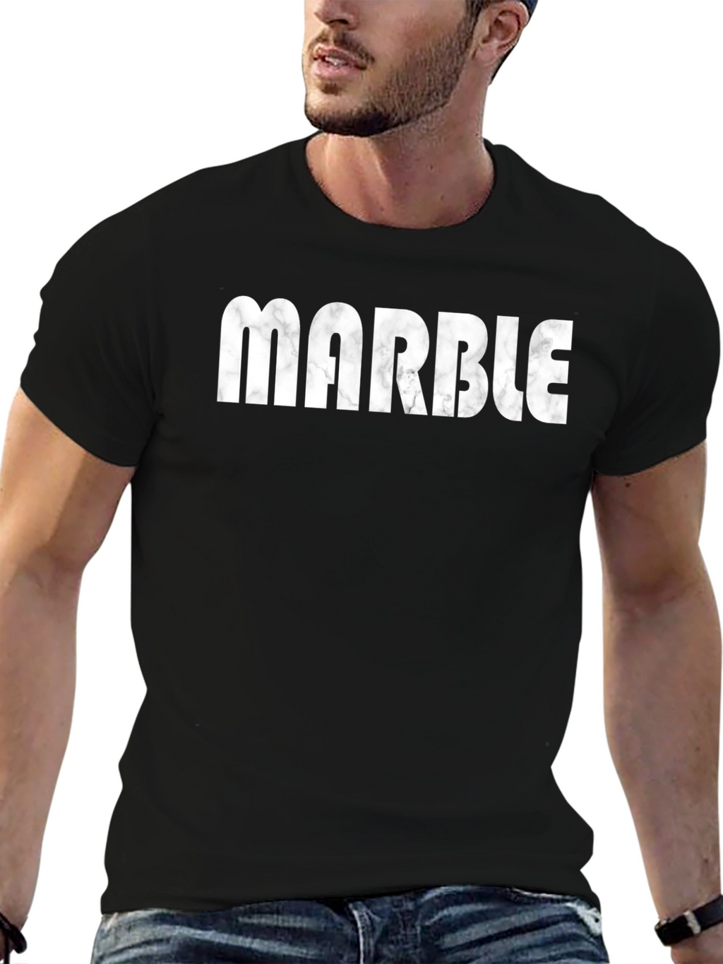 Marble Graphic Print Mens Black T-Shirt