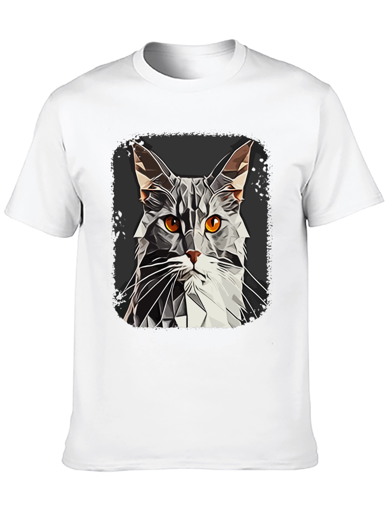 Geometric Cat Graphic Tee - Modern Style