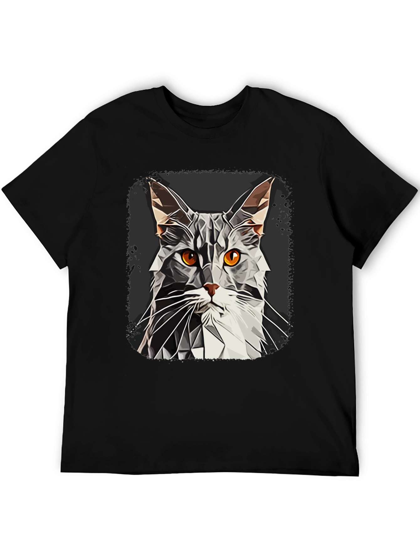 Geometric Cat Graphic Tee - Modern Style