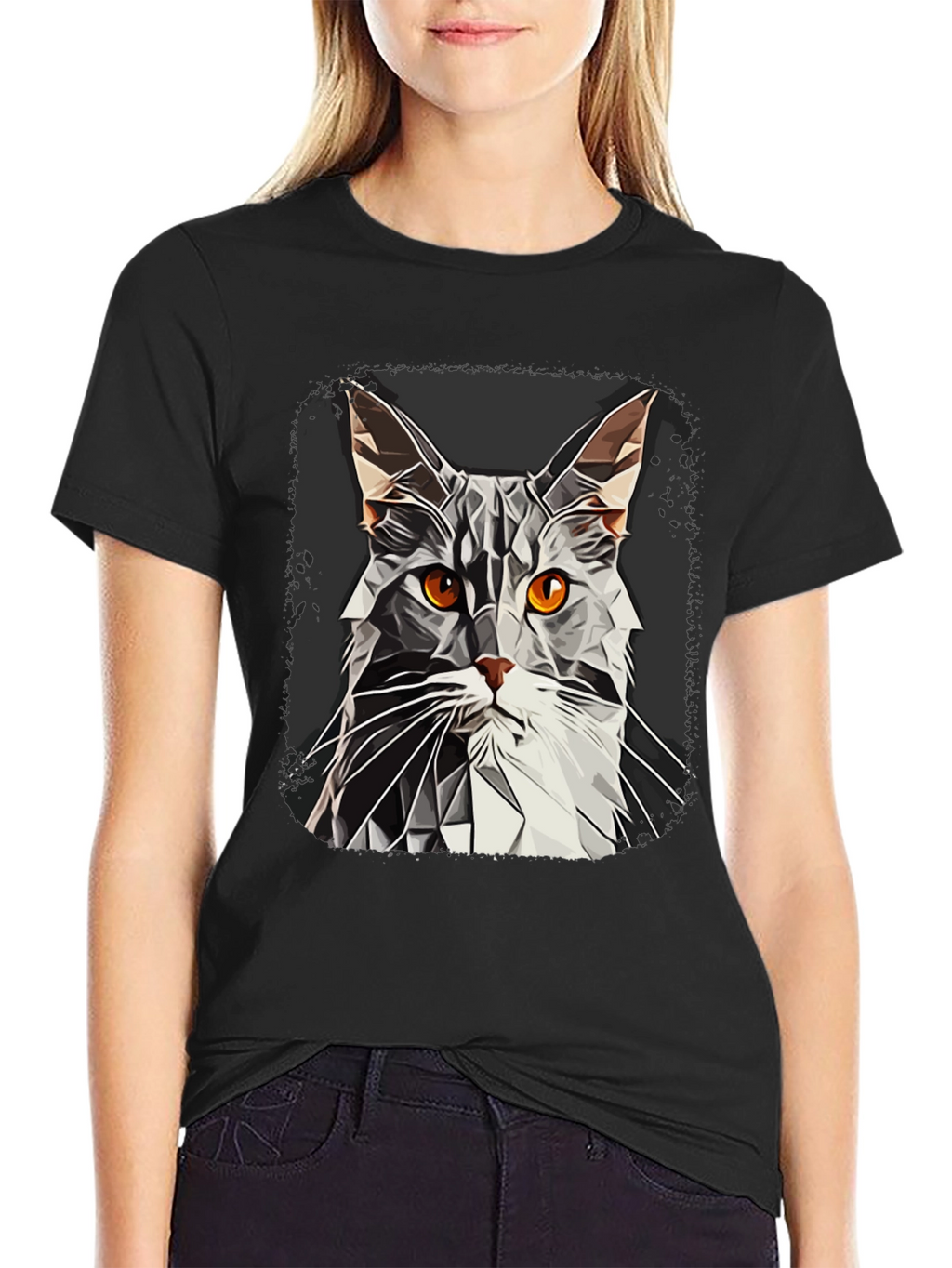 Geometric Cat Graphic Tee - Modern Style