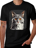 Geometric Cat Graphic Tee - Modern Style