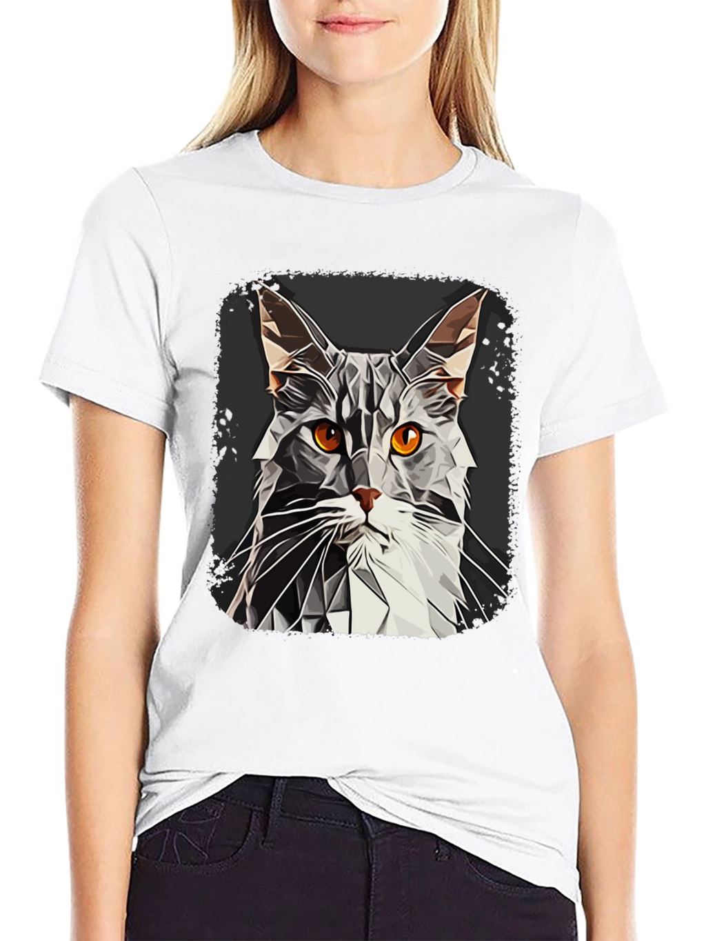 Geometric Cat Graphic Tee - Modern Style