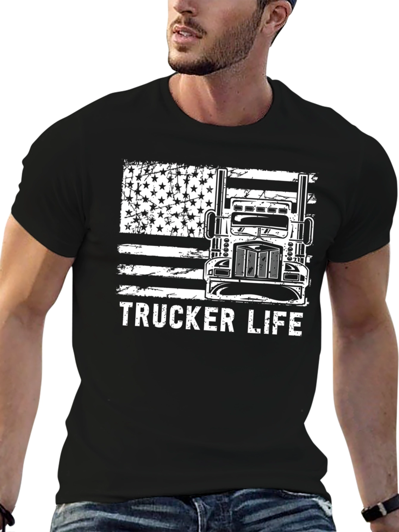 Trucker Life American Flag Graphic Tee