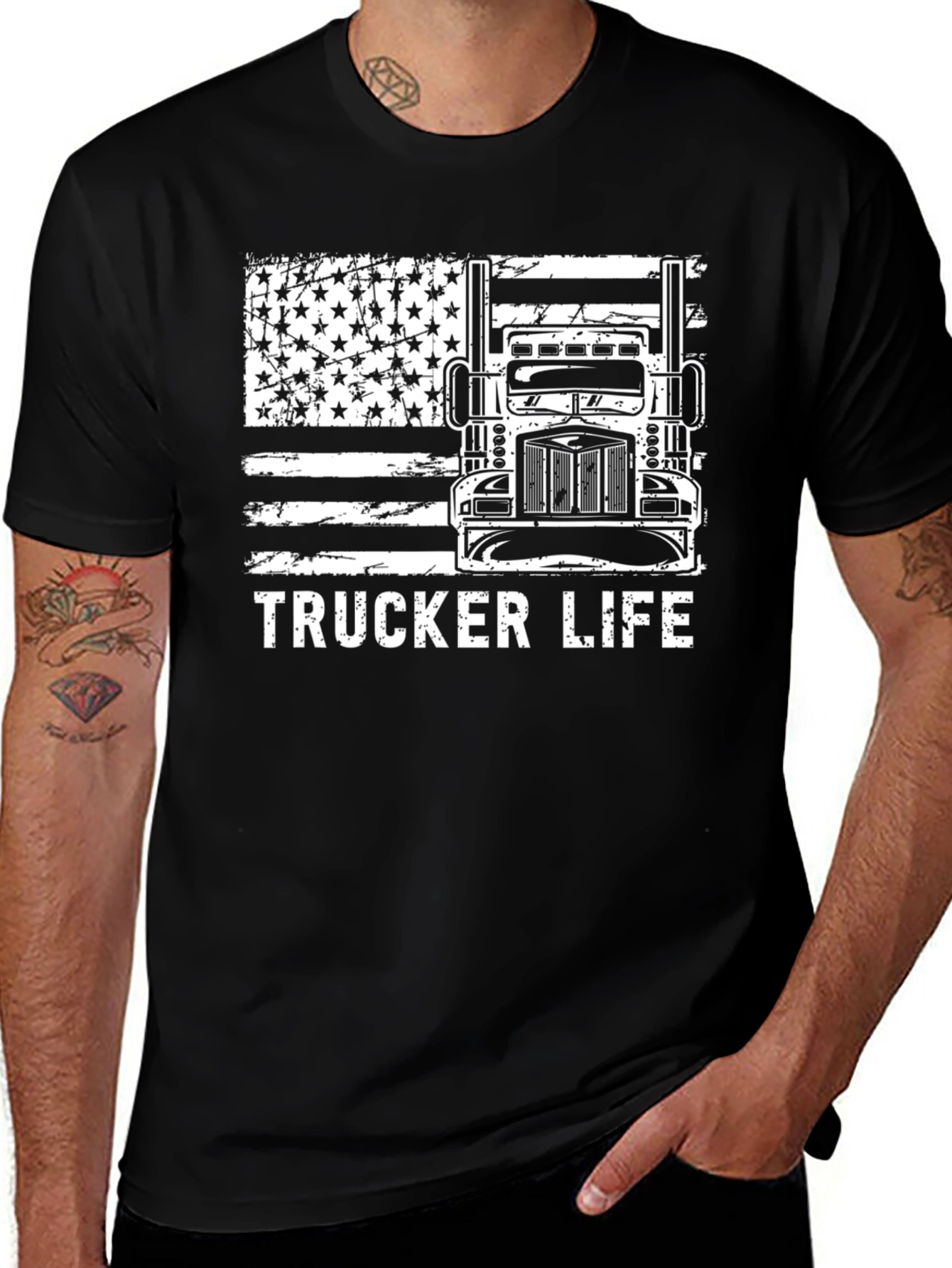 Trucker Life American Flag Graphic Tee