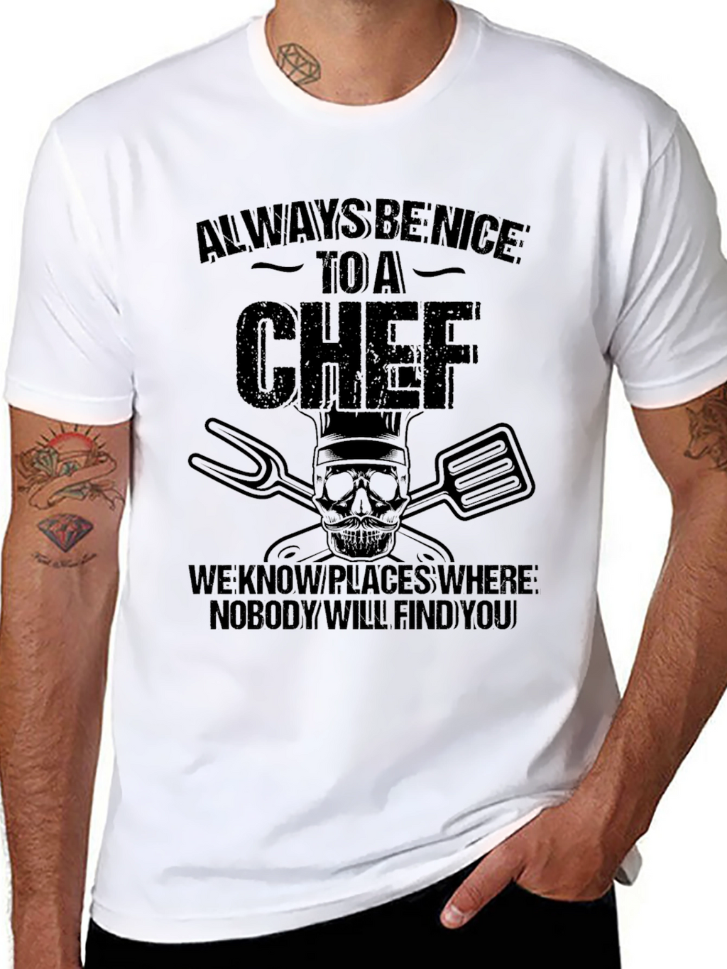 Always Be Nice to A Chef Black Graphic T-Shirt