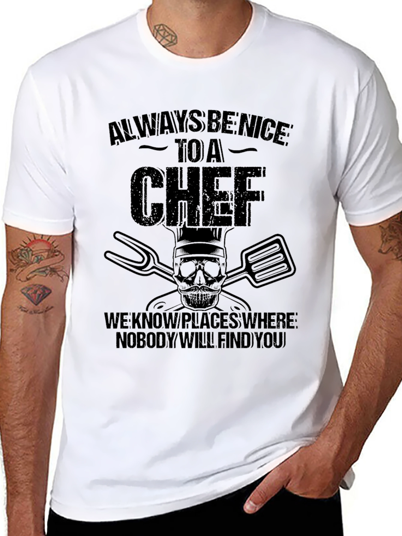 Always Be Nice to A Chef Black Graphic T-Shirt