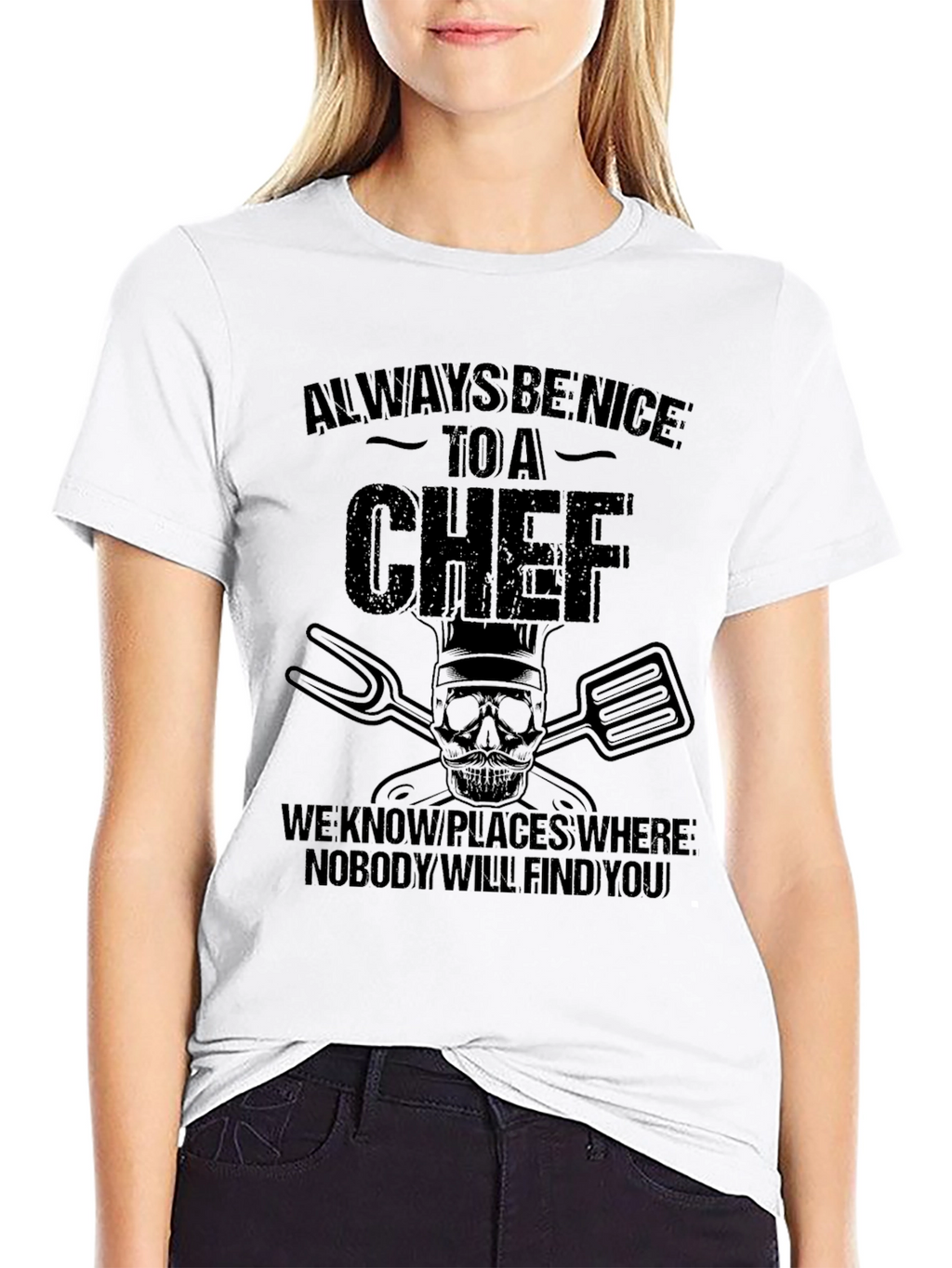 Always Be Nice to A Chef Black Graphic T-Shirt