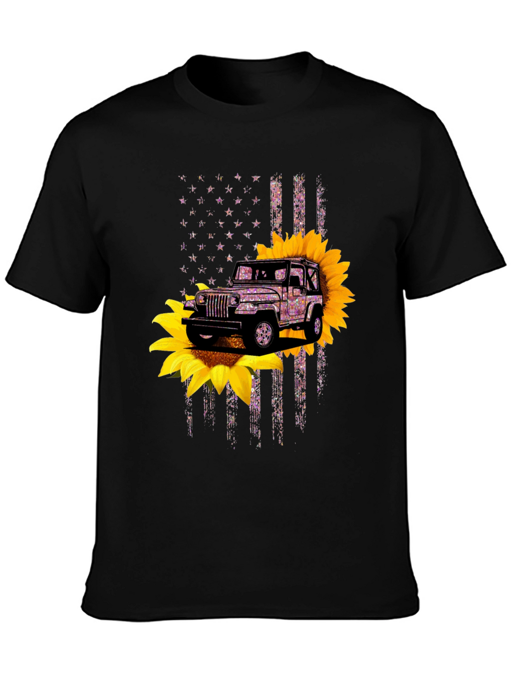 Jeep Sunflower American Flag Graphic T-Shirt