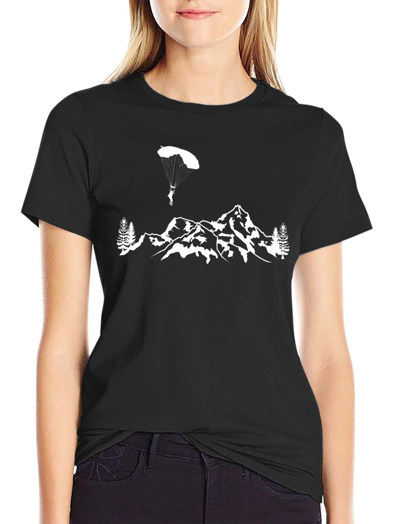 Parachute Mountain Graphic Tee - Black Cotton T-Shirt