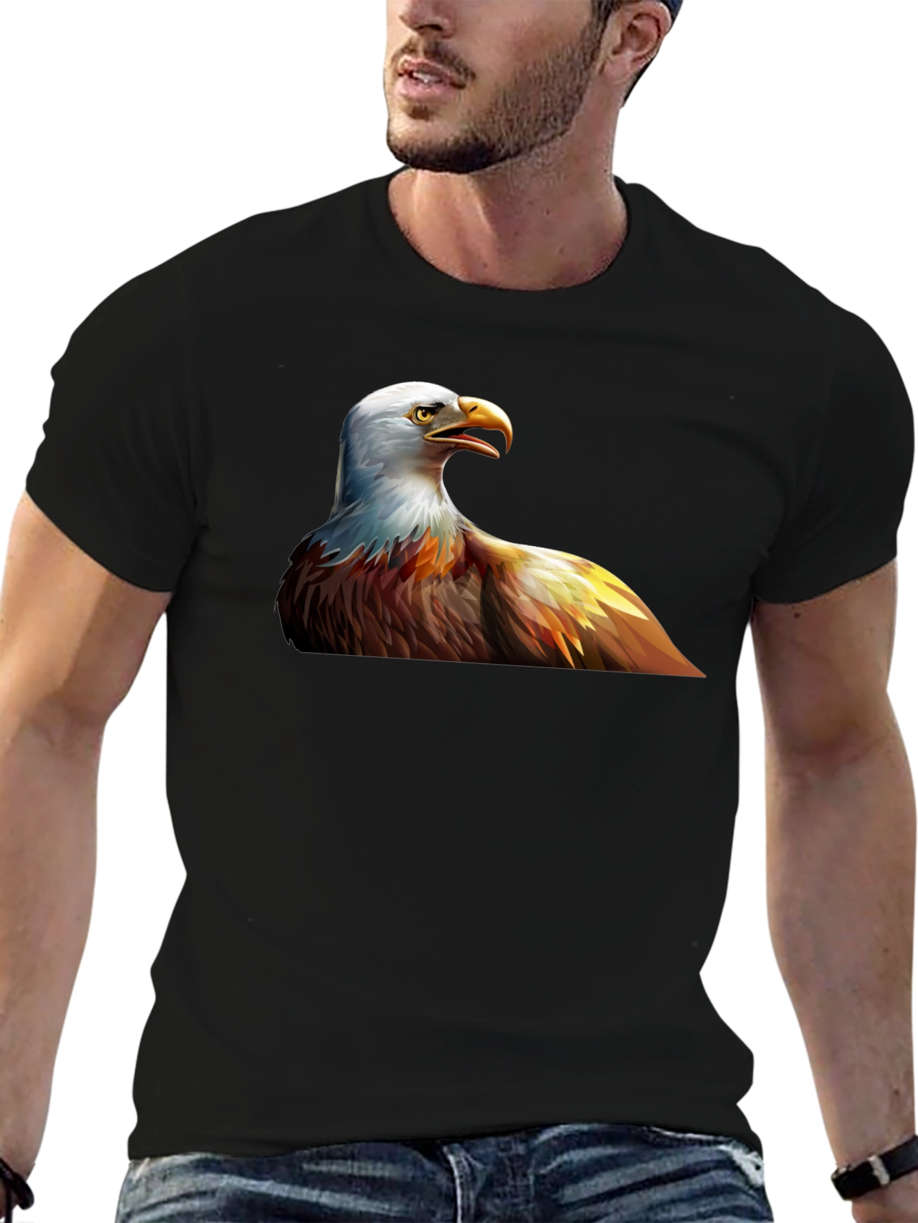 Bald Eagle Graphic Print Black T-Shirt