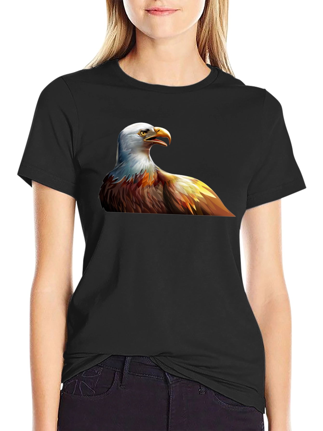 Bald Eagle Graphic Print Black T-Shirt