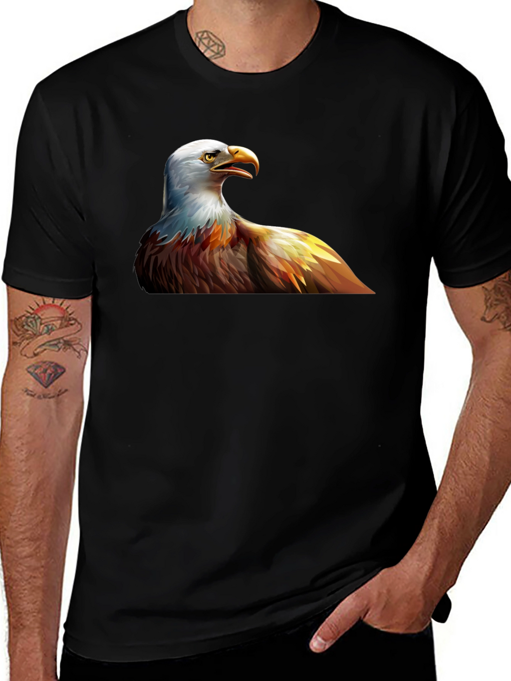 Bald Eagle Graphic Print Black T-Shirt