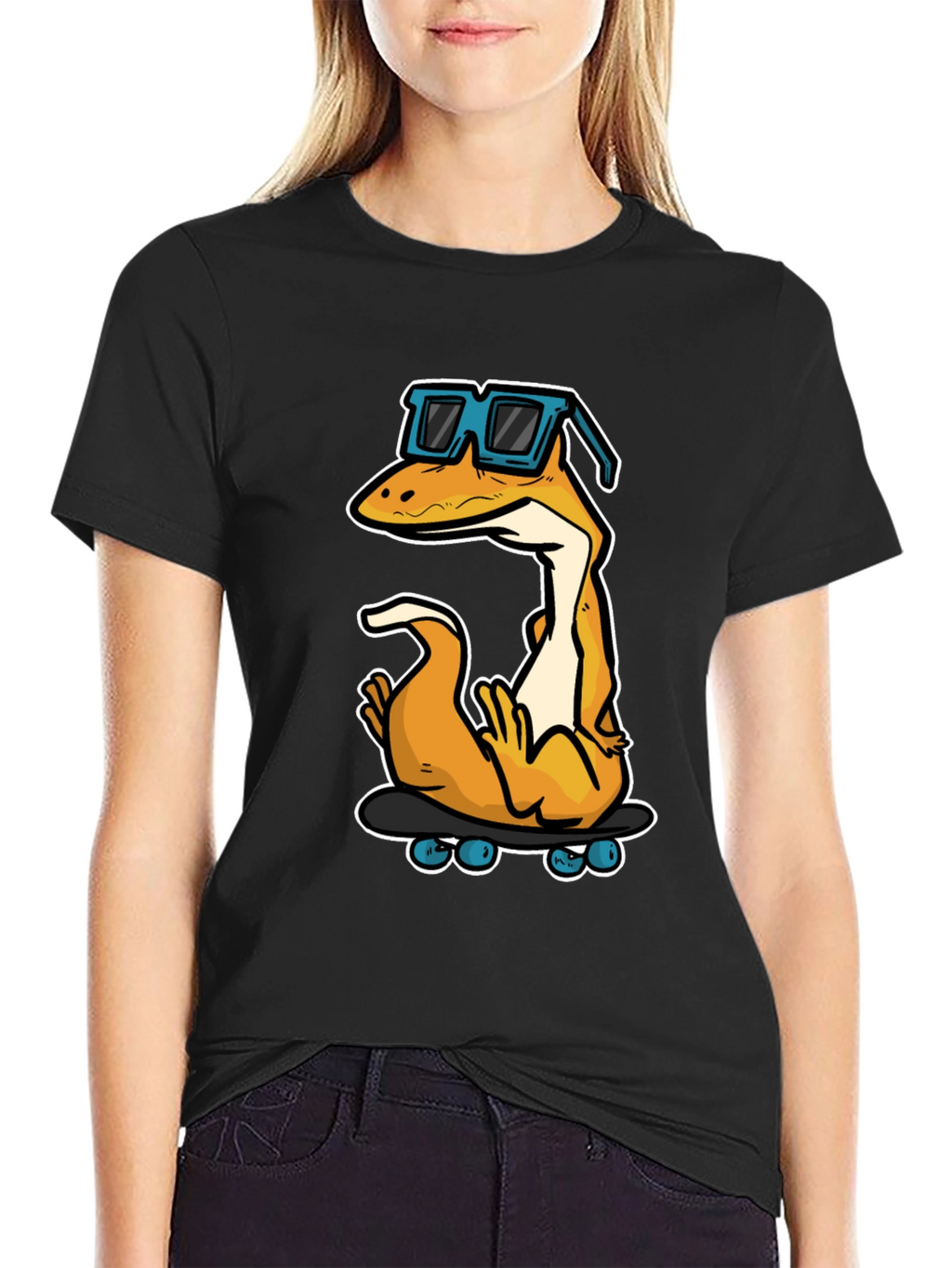 Cool Lizard Skateboard Graphic Tee - Black Cotton