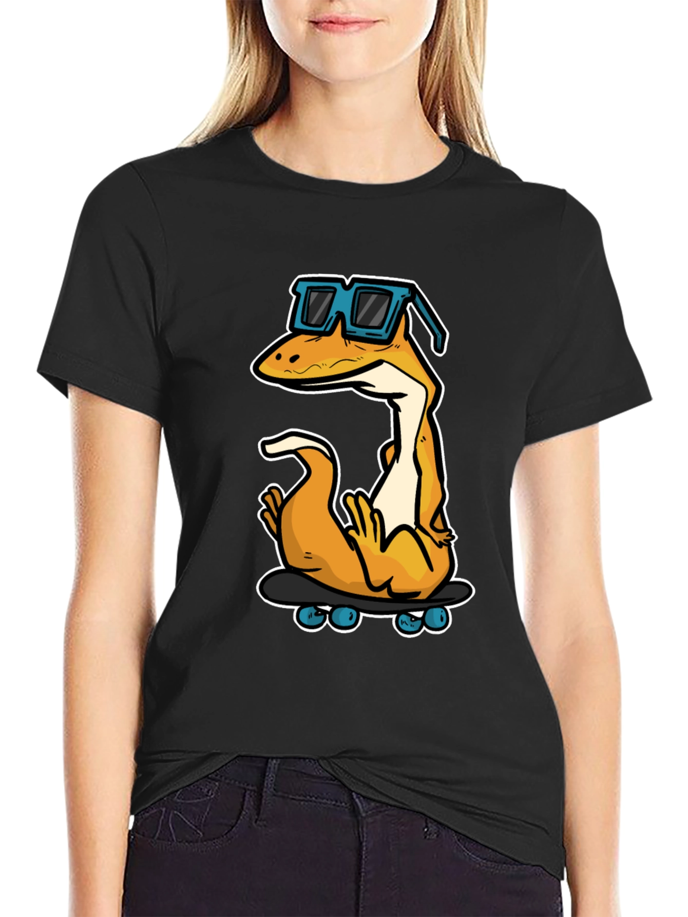 Cool Lizard Skateboard Graphic Tee - Black Cotton