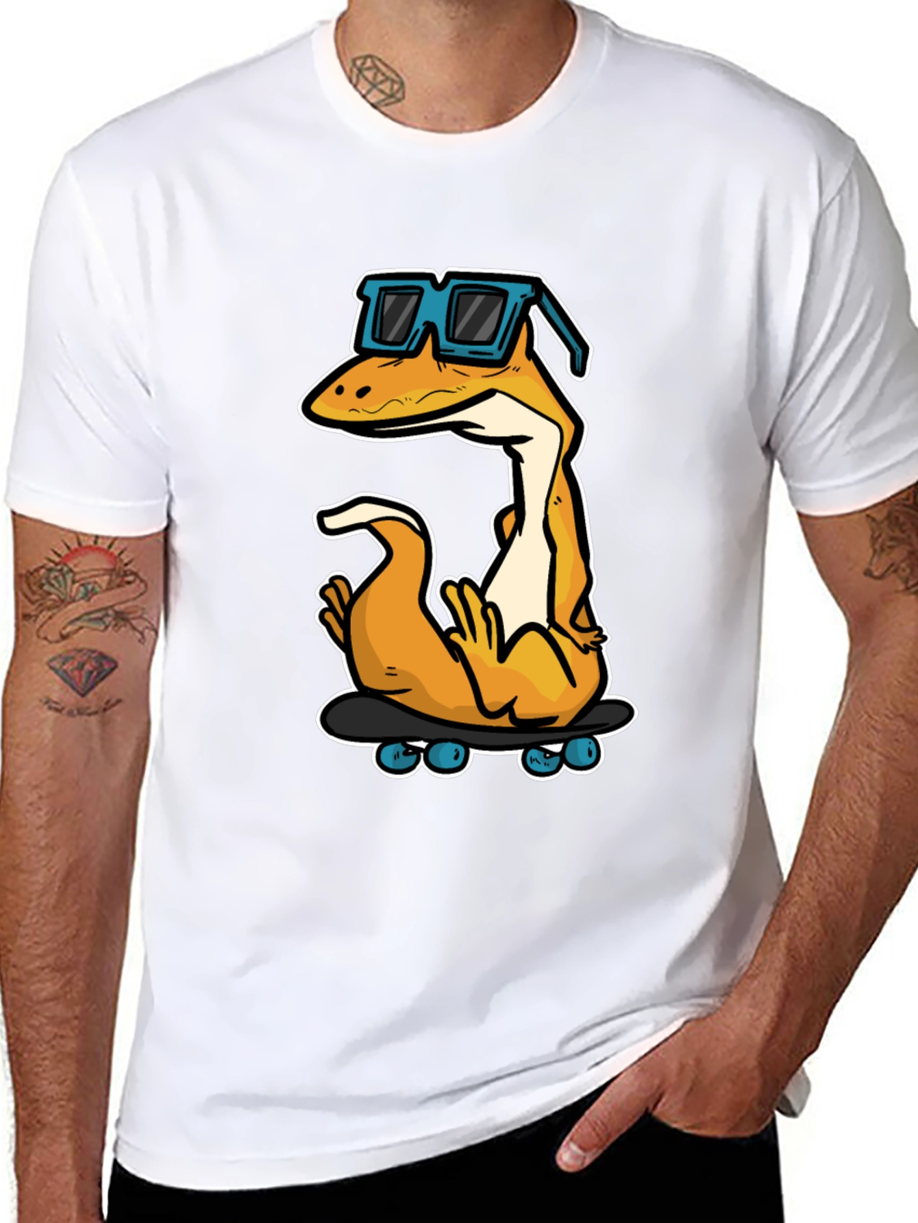 Cool Lizard Skateboard Graphic Tee - Black Cotton