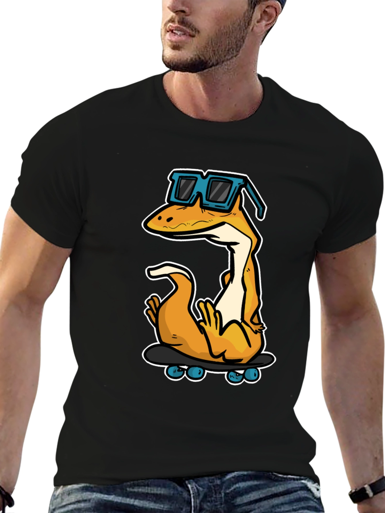 Cool Lizard Skateboard Graphic Tee - Black Cotton