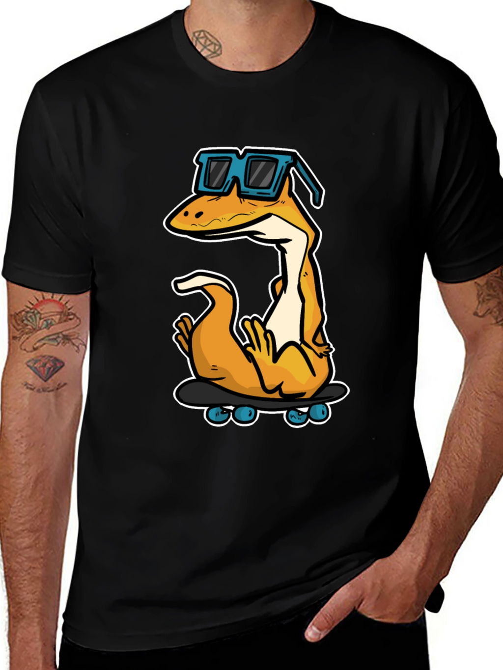 Cool Lizard Skateboard Graphic Tee - Black Cotton