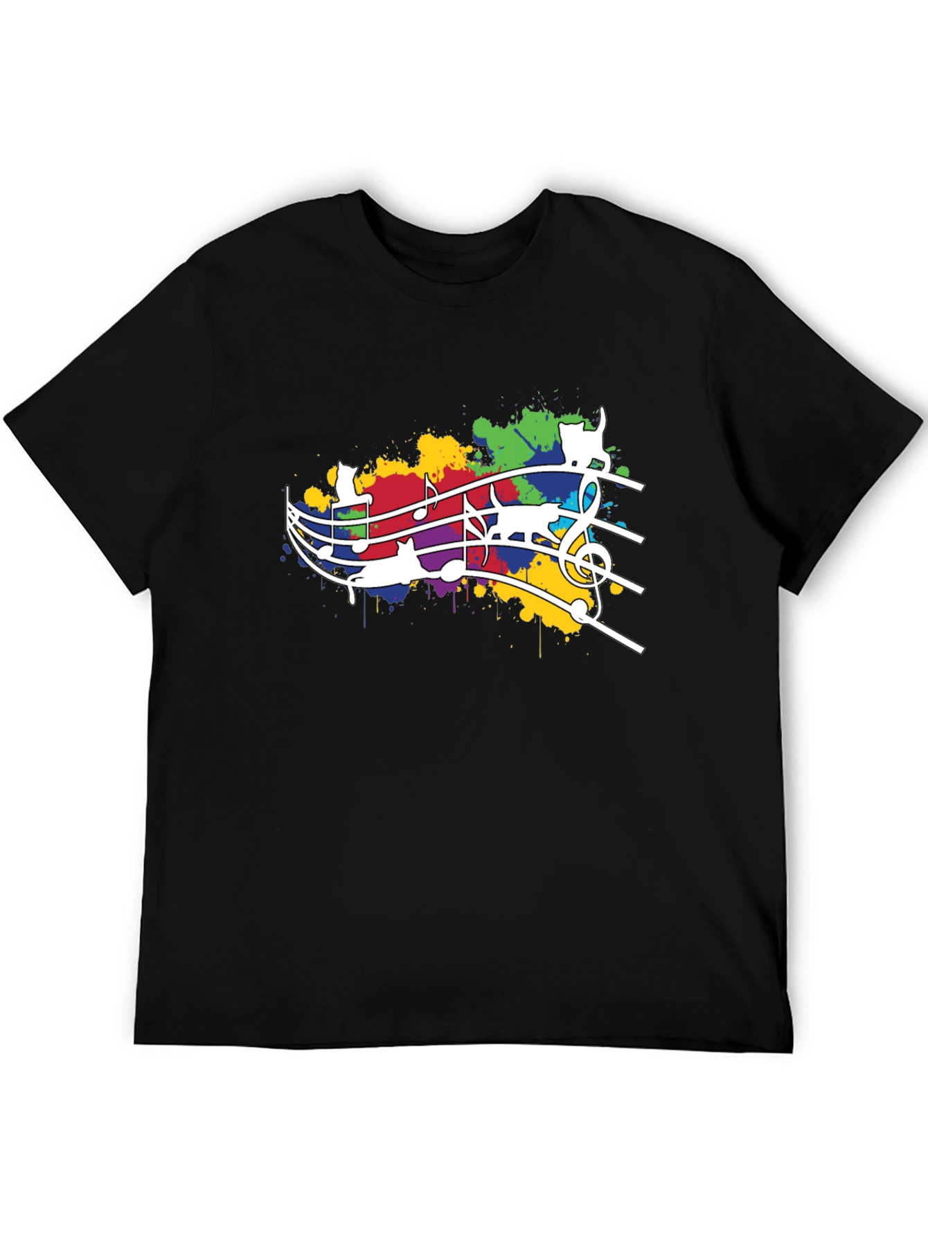 Cat Music T-Shirt - Colorful Staff