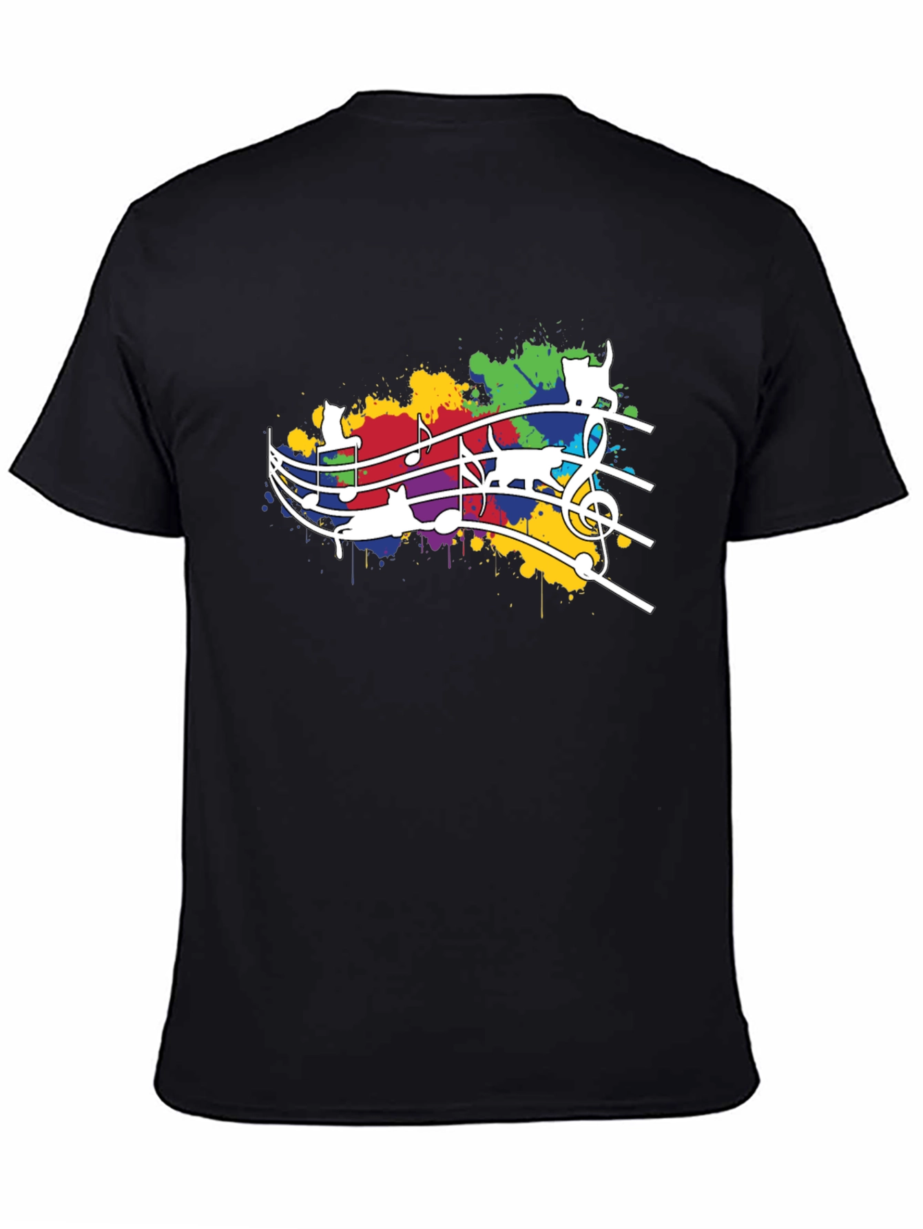 Cat Music T-Shirt - Colorful Staff