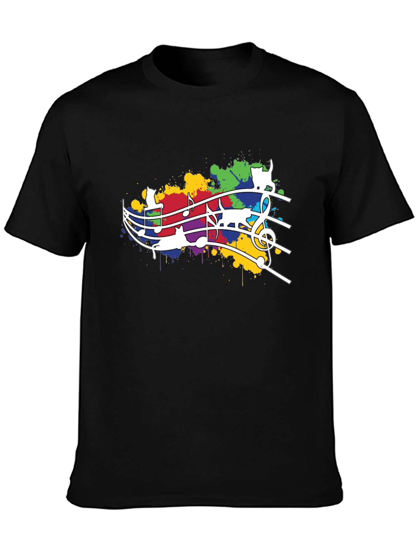 Cat Music T-Shirt - Colorful Staff