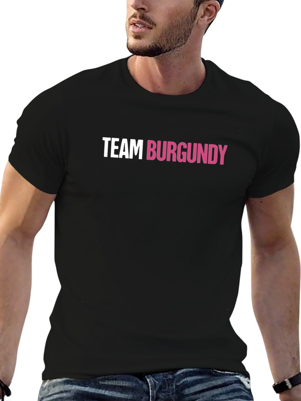 Team Burgundy Graphic Tee - Black Crew Neck Shirt