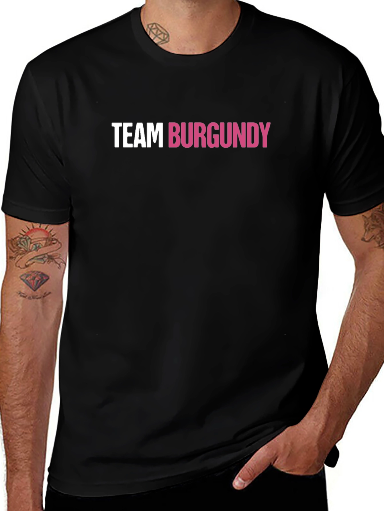 Team Burgundy Graphic Tee - Black Crew Neck Shirt