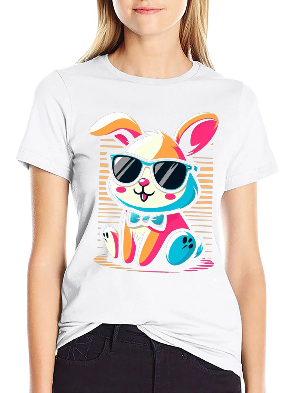 Cool Bunny Graphic Tee - Soft Black Cotton