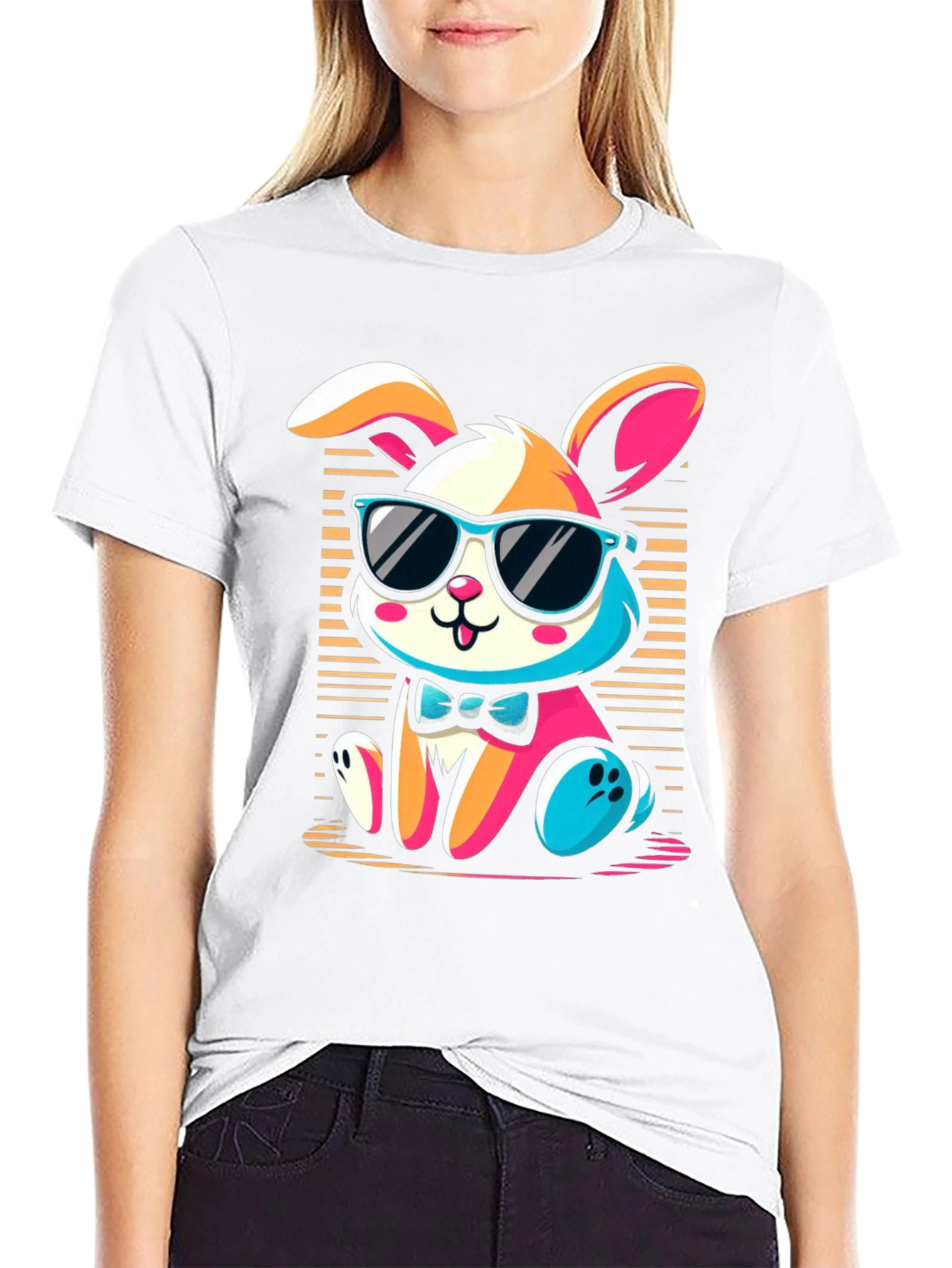 Cool Bunny Graphic Tee - Soft Black Cotton