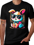 Cool Bunny Graphic Tee - Soft Black Cotton