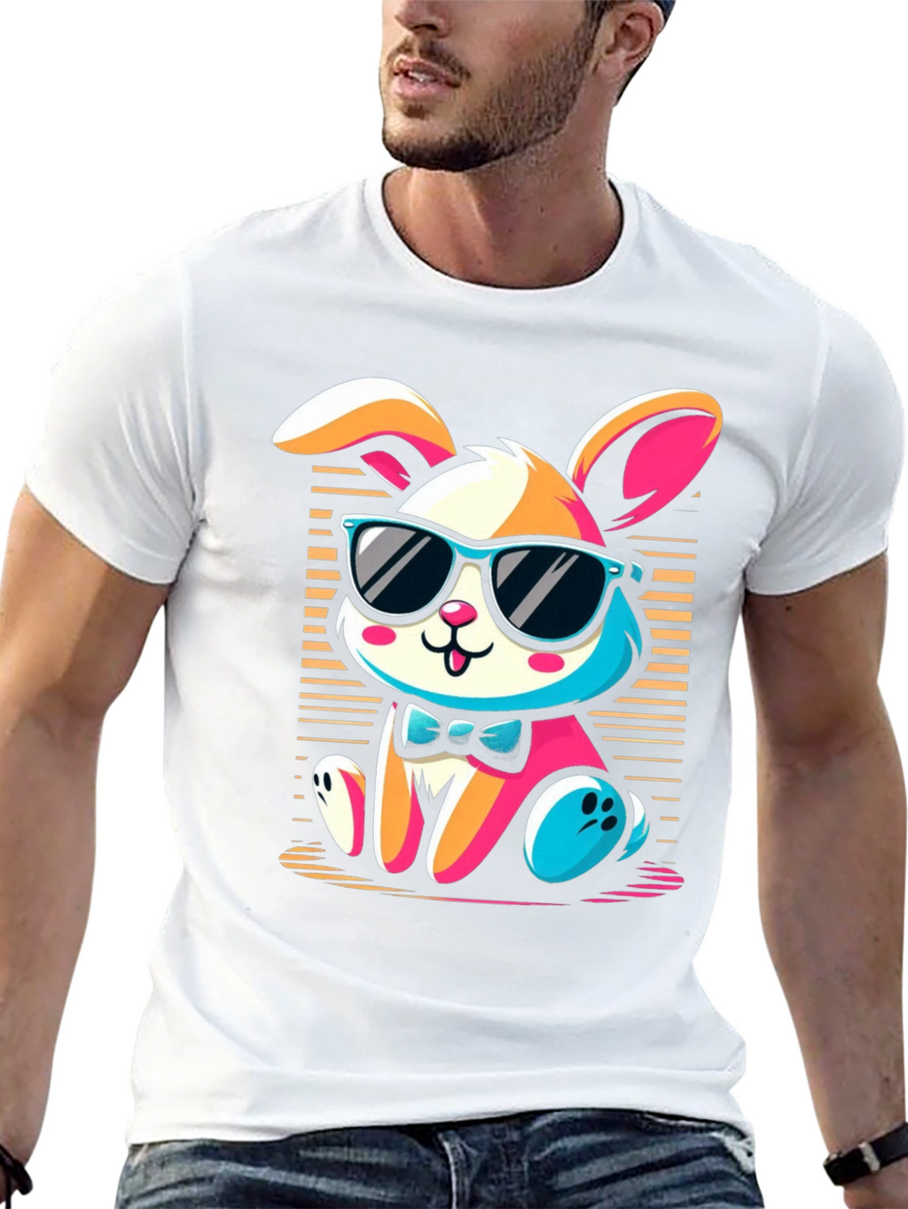 Cool Bunny Graphic Tee - Soft Black Cotton