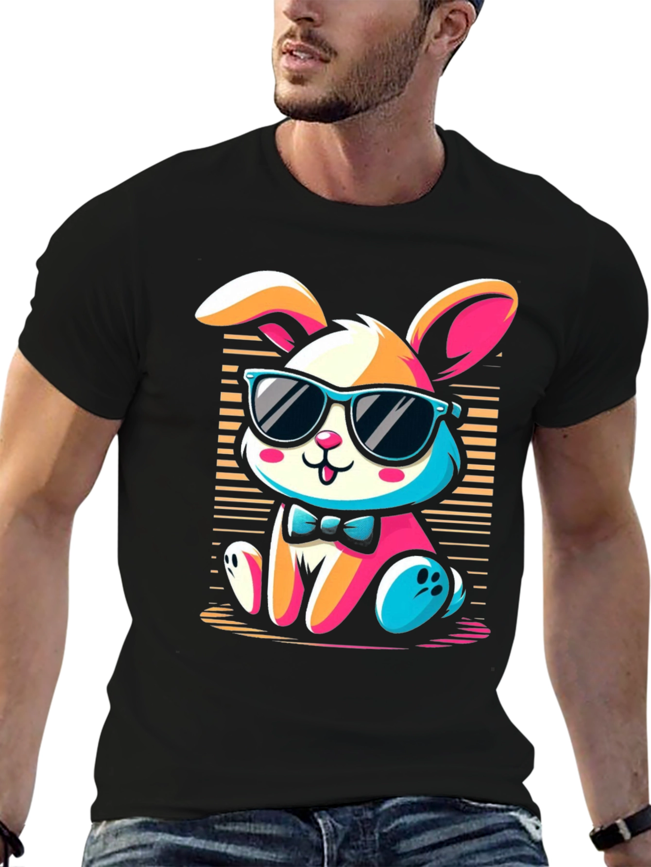 Cool Bunny Graphic Tee - Soft Black Cotton