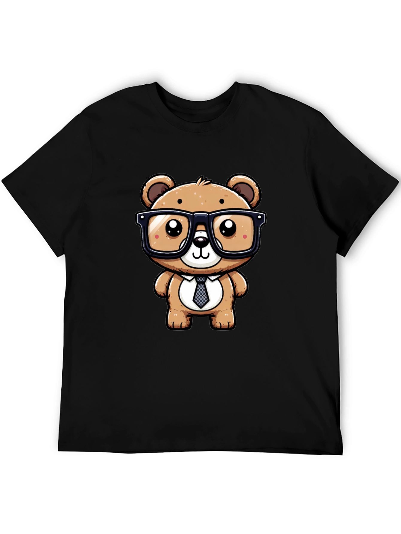 Bear with Glasses Graphic Tee - Black Cotton Shirt