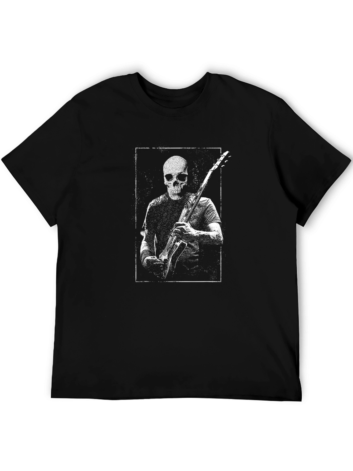 Skull Guitarist Graphic Tee - Black Cotton T-Shirt