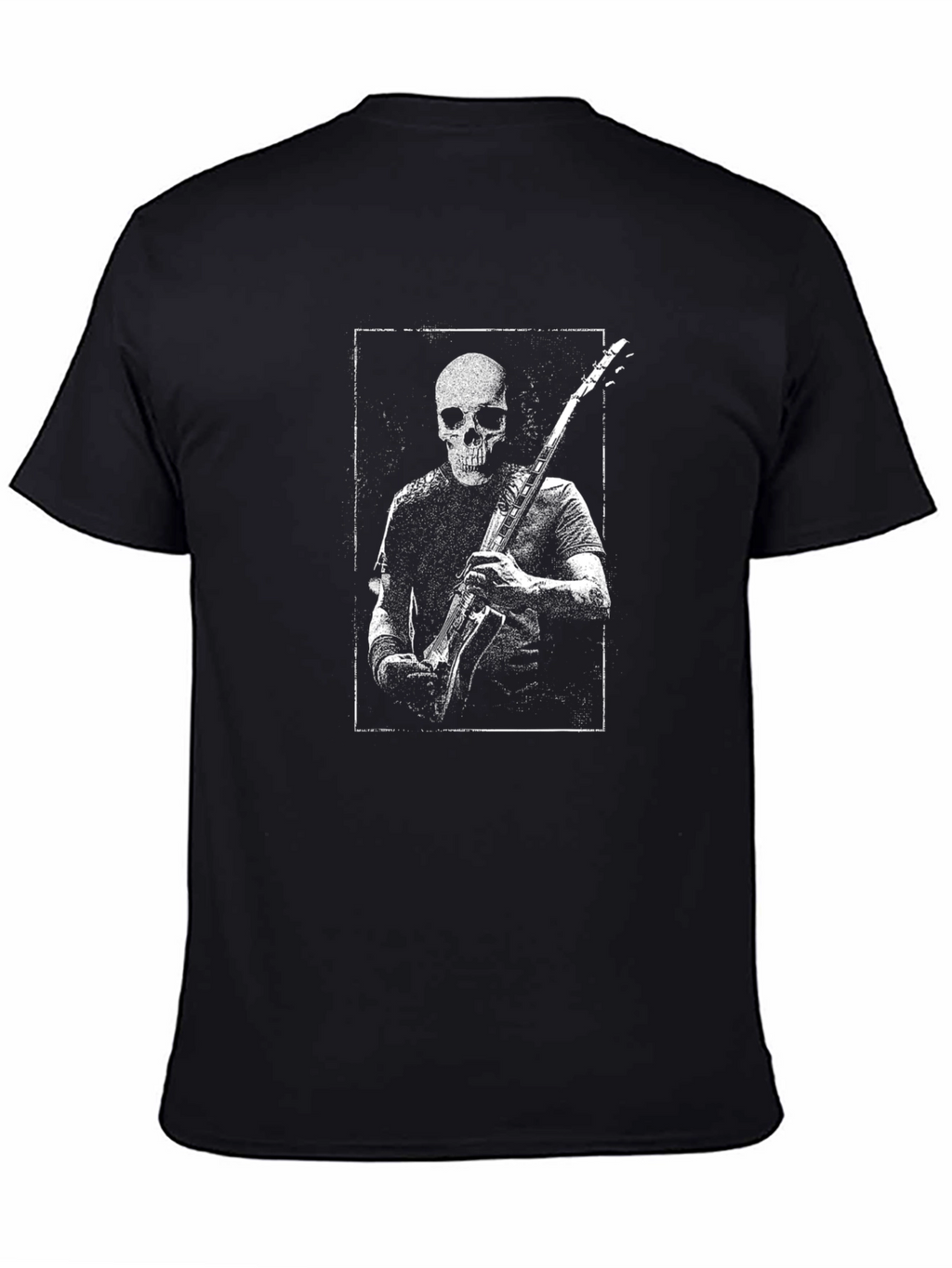 Skull Guitarist Graphic Tee - Black Cotton T-Shirt