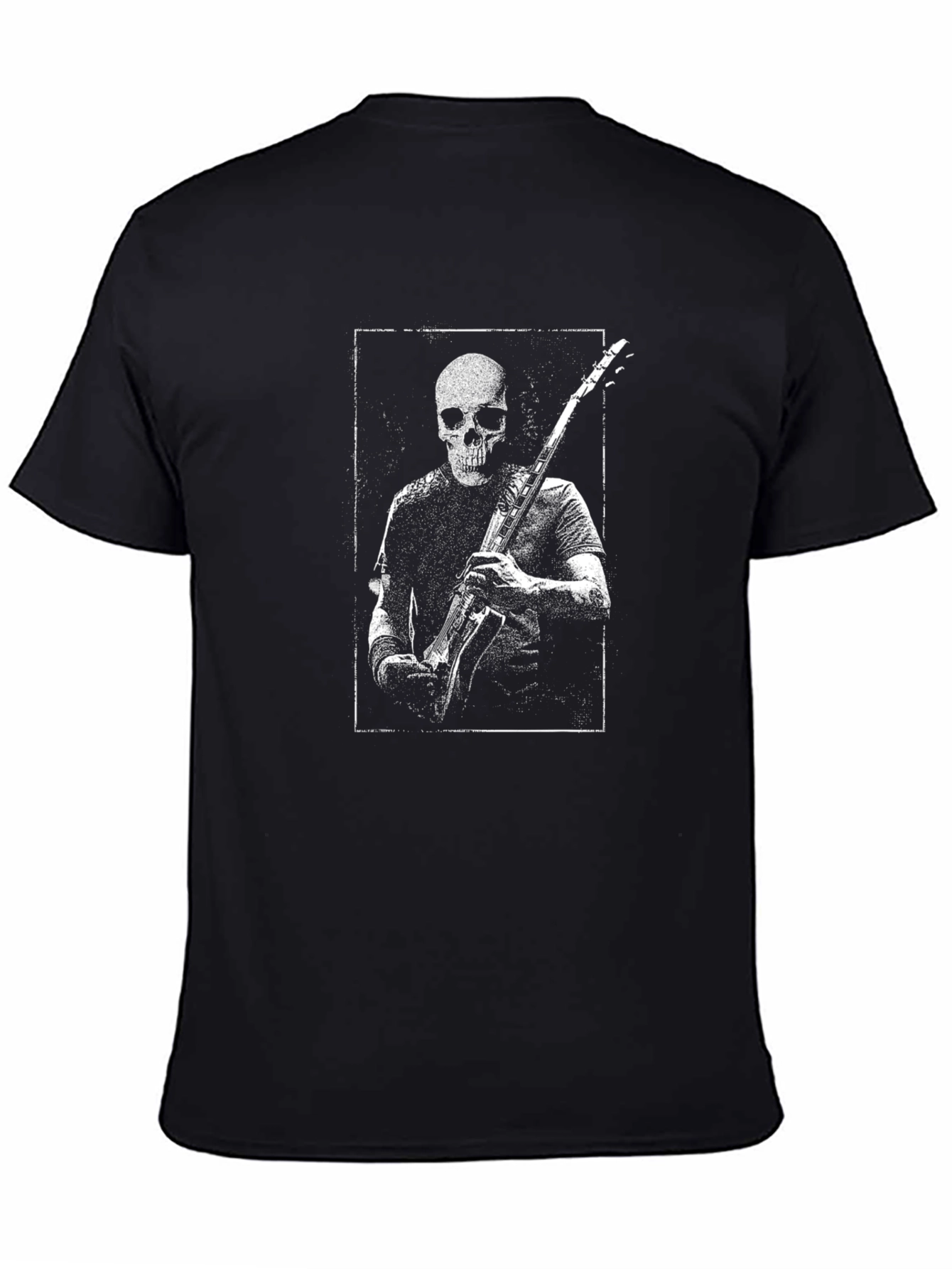Skull Guitarist Graphic Tee - Black Cotton T-Shirt