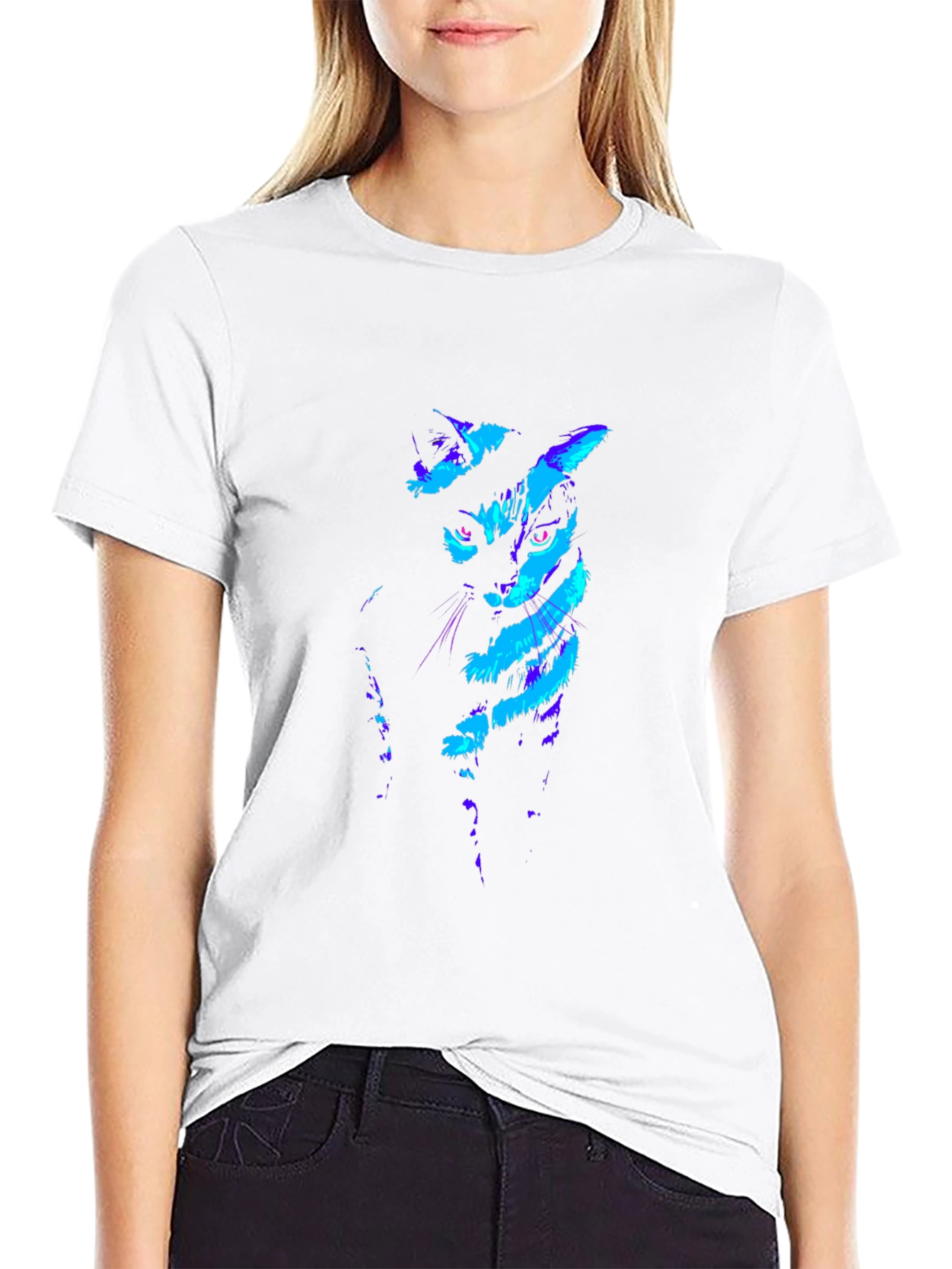 Neon Cat Graphic Black T-Shirt