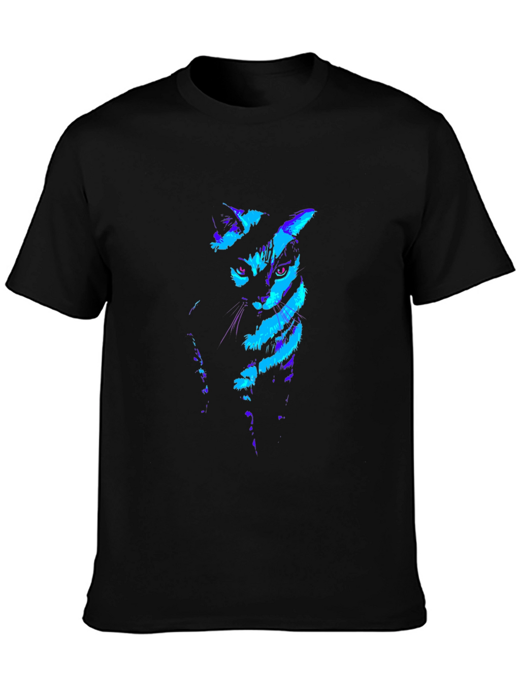 Neon Cat Graphic Black T-Shirt