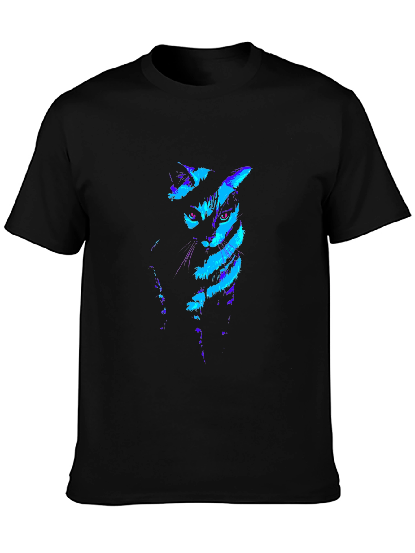 Neon Cat Graphic Black T-Shirt